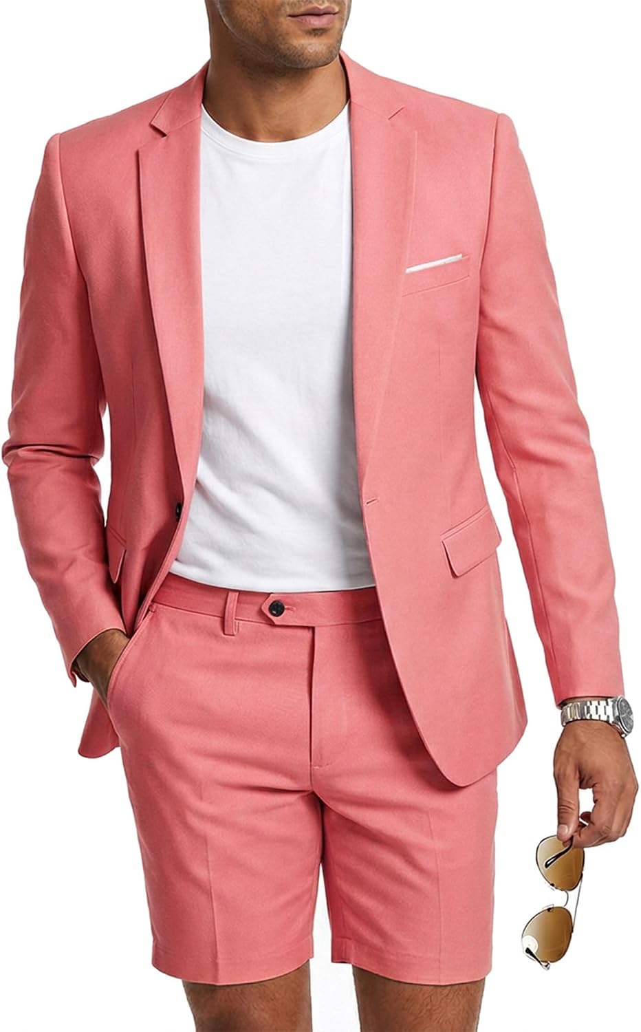 MrSure Slim-Fit One-Button Blazer and Shorts Set with Tie