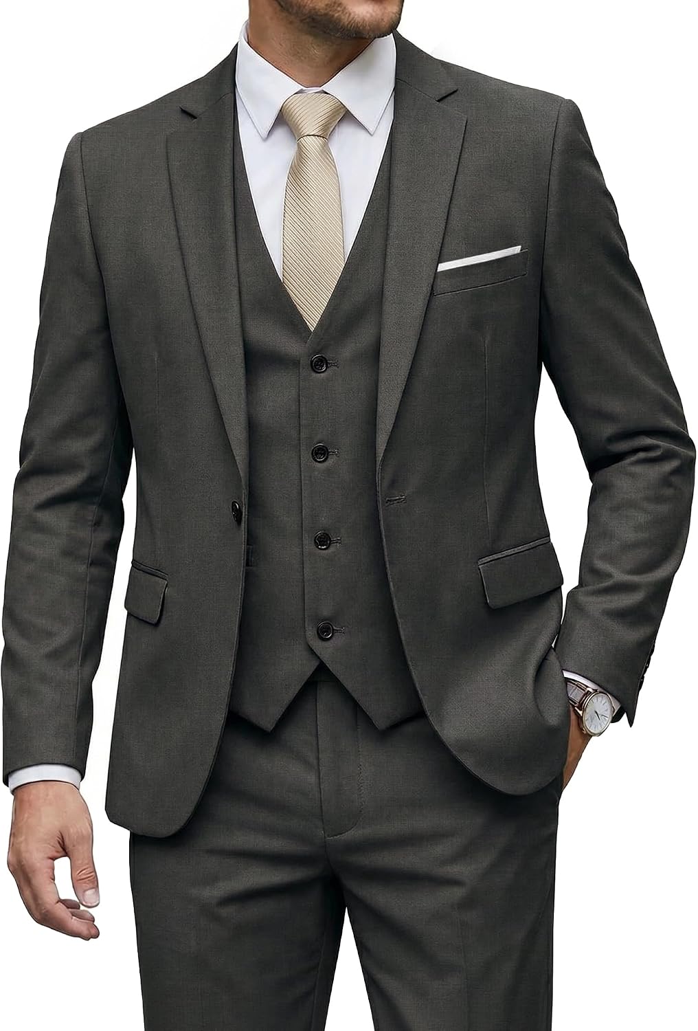 MrSure Slim-Fit Plaid One-Button Three-Piece Suit