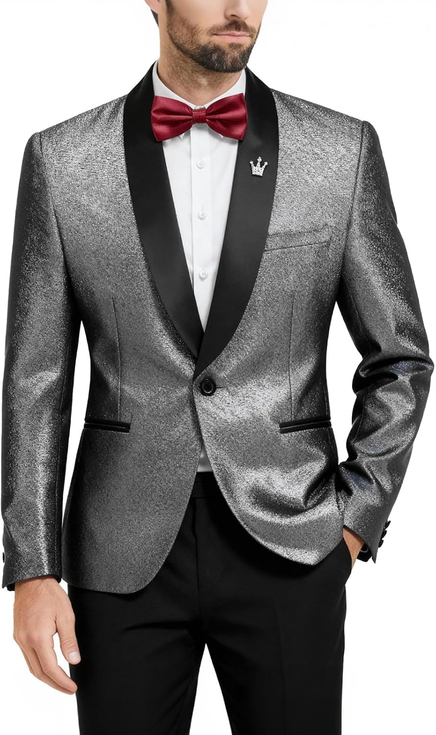 MrSure Slim-Fit Sequin Shawl-Lapel Tuxedo Jacket