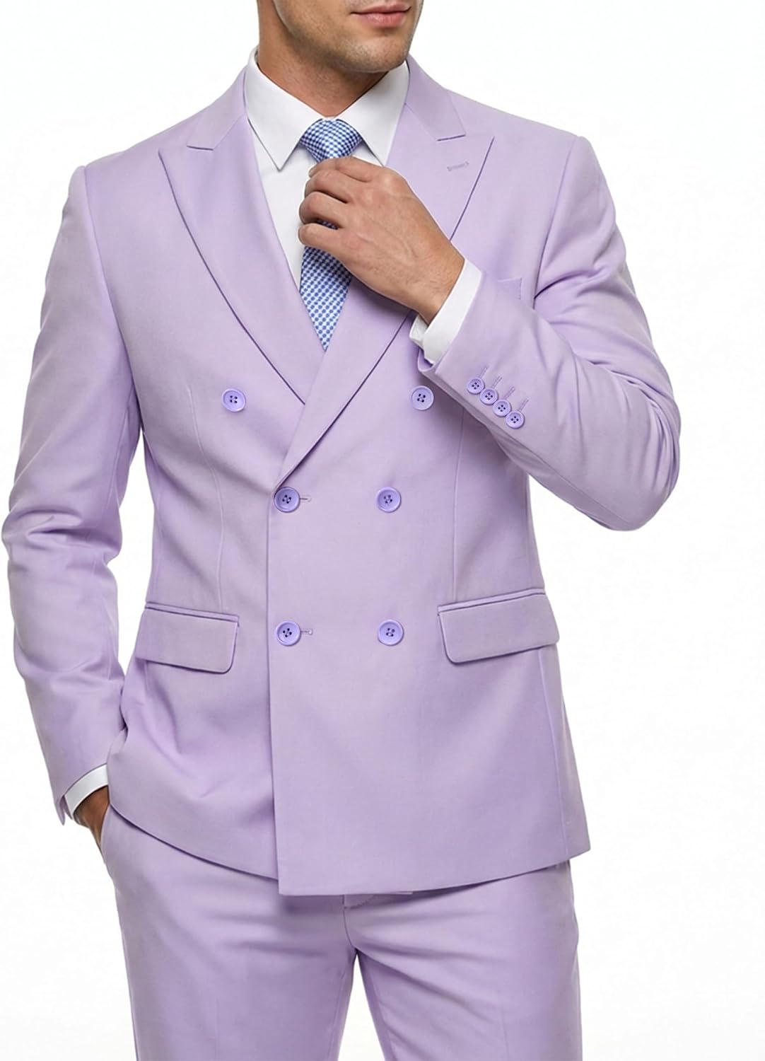 MrSure Striped Double-Breasted Two-Piece Suit with Tie